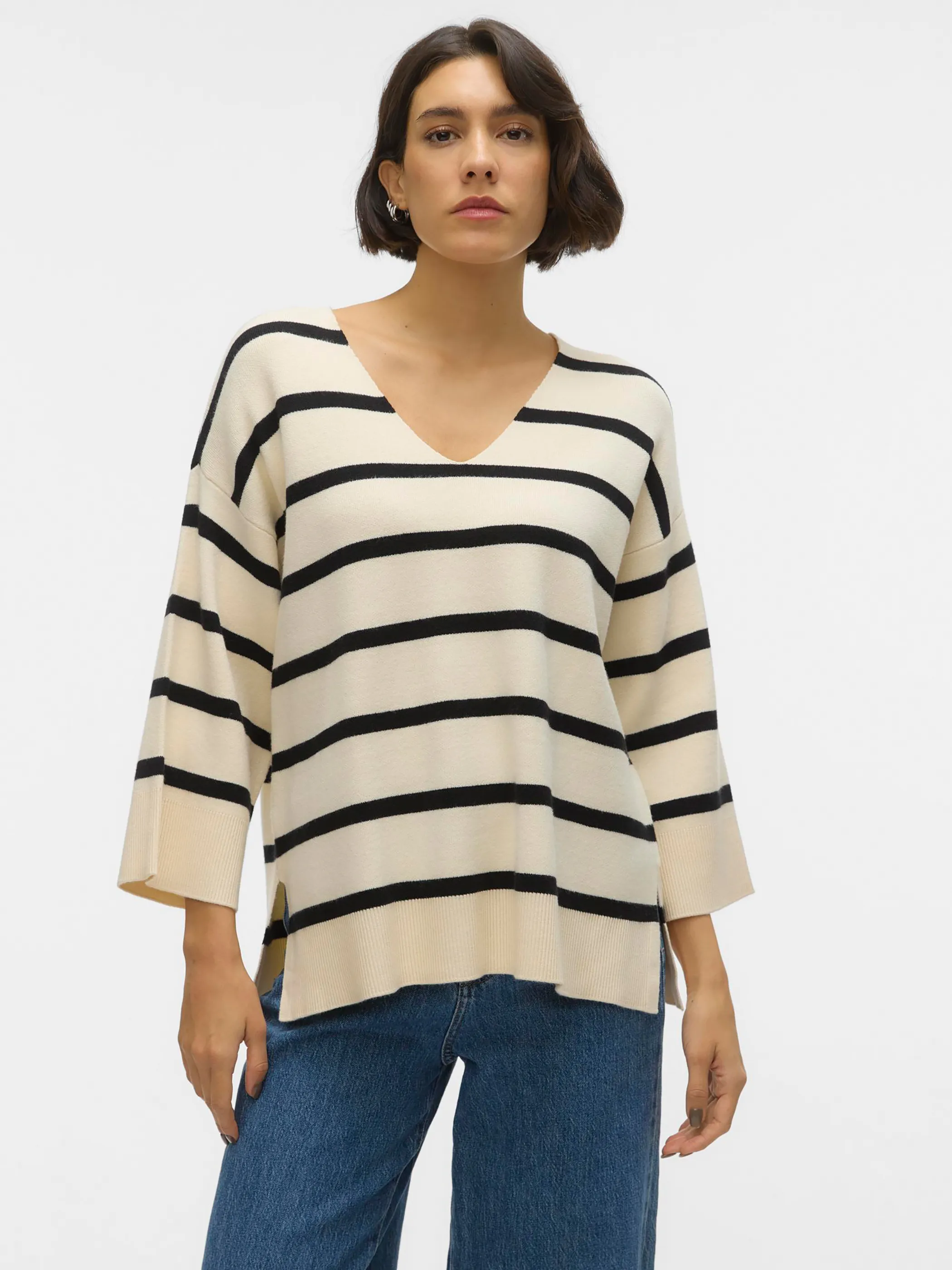 Vero ModaVMSABA 3/4 V-NCK STRI Strickpullover