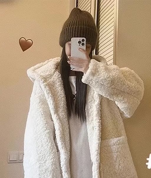 Tangihouse - Faux Shearling Hooded Zip Jacket