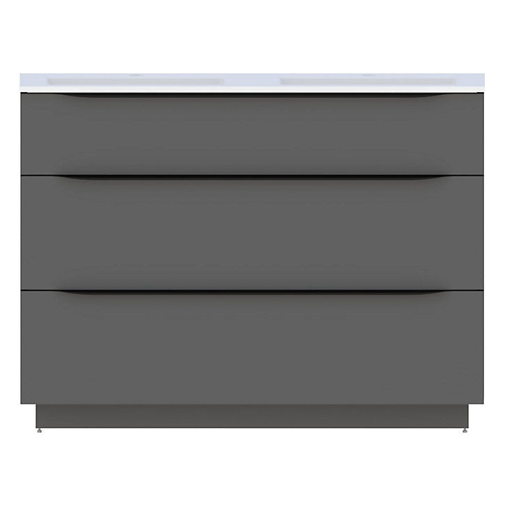 Meuble sous vasque à poser Pamili gris anthracite brillant 120 cm + plan double vasque en résine blanc