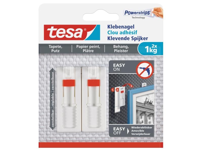 tesa Klebenagel 1 kg für Tapeten   Putz Verstellbarer Klebenagel für Tapeten und Putz, 2 Stück