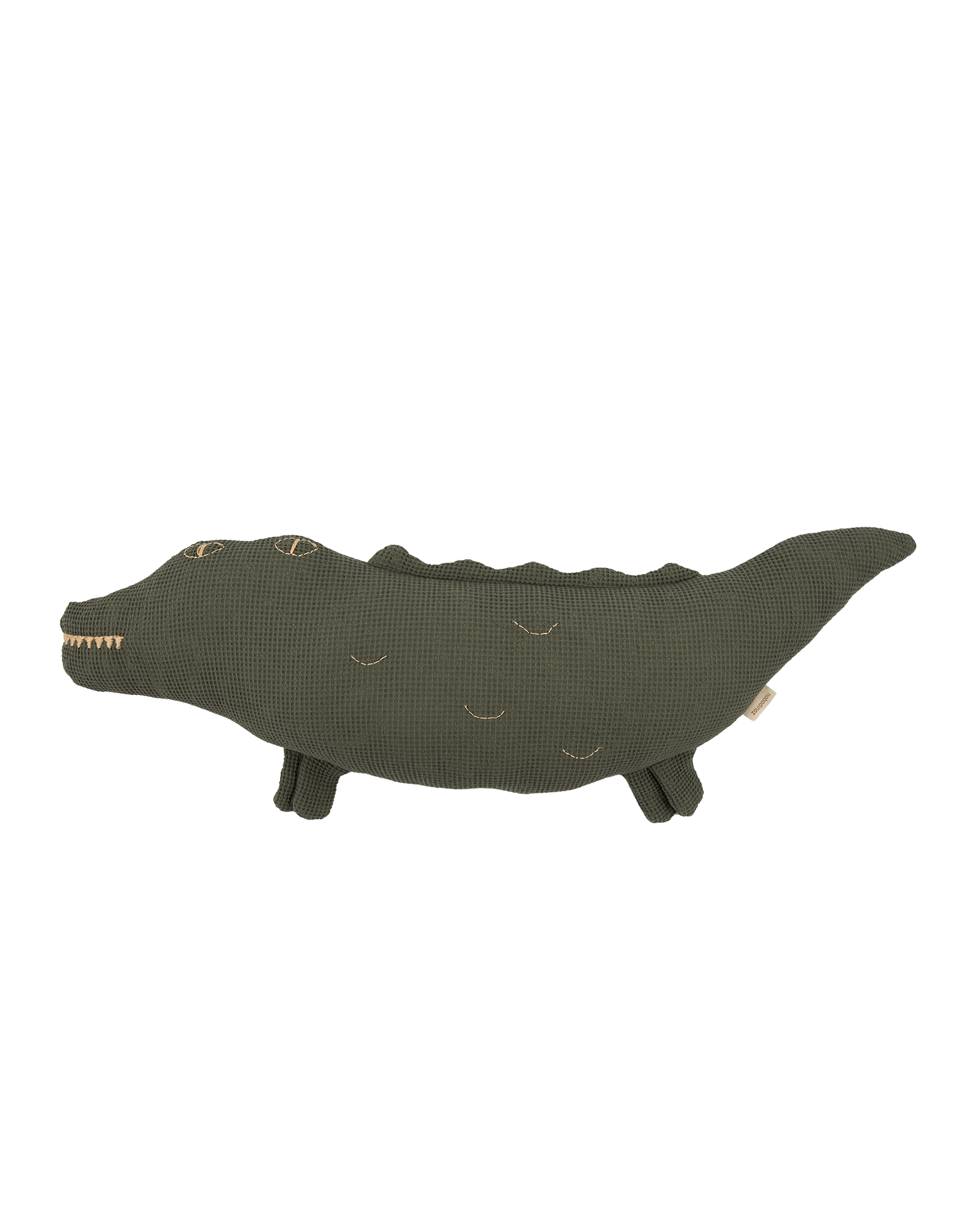 Coussin wabi-sabi crocodile brodé en coton lavé | Vert