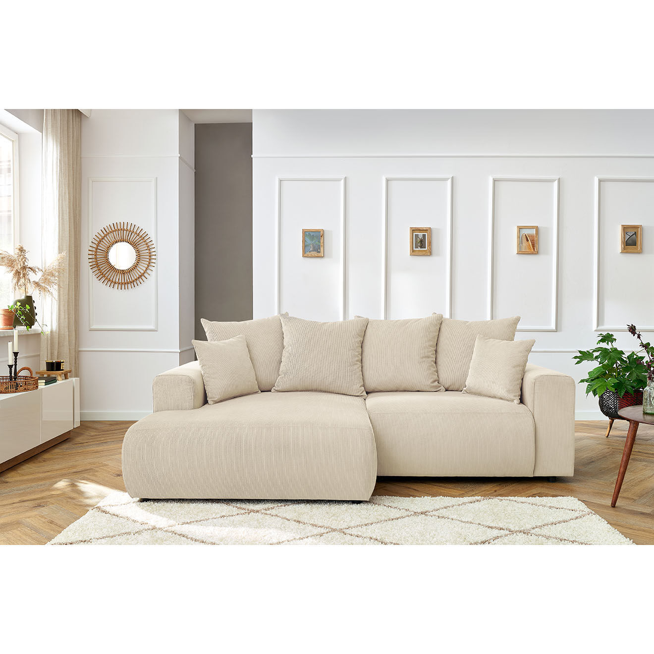 Bobochic Canapé d'angle fixe gauche Enjoy beige - 237x147x95 cm
