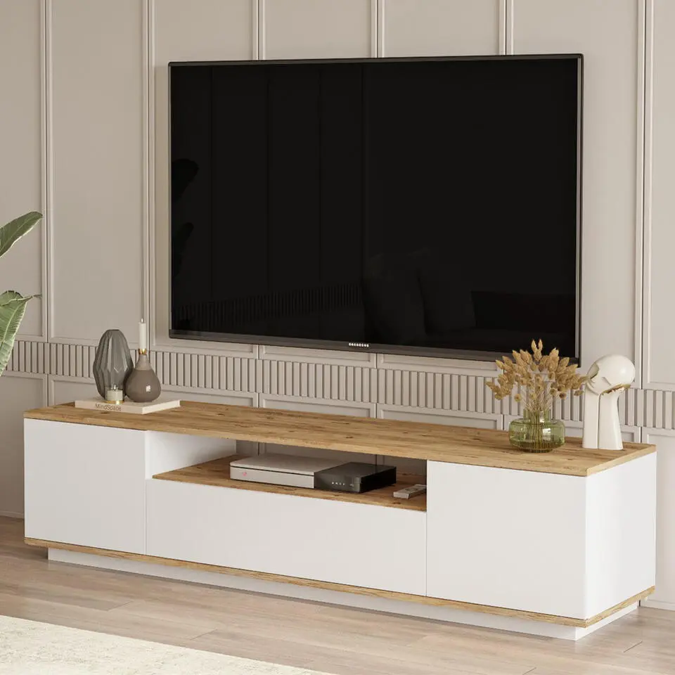 CALICOSY - TV-Meubel FR7-AA - Handgemaakt eiken / wit - 44,6x180x44,5 cm