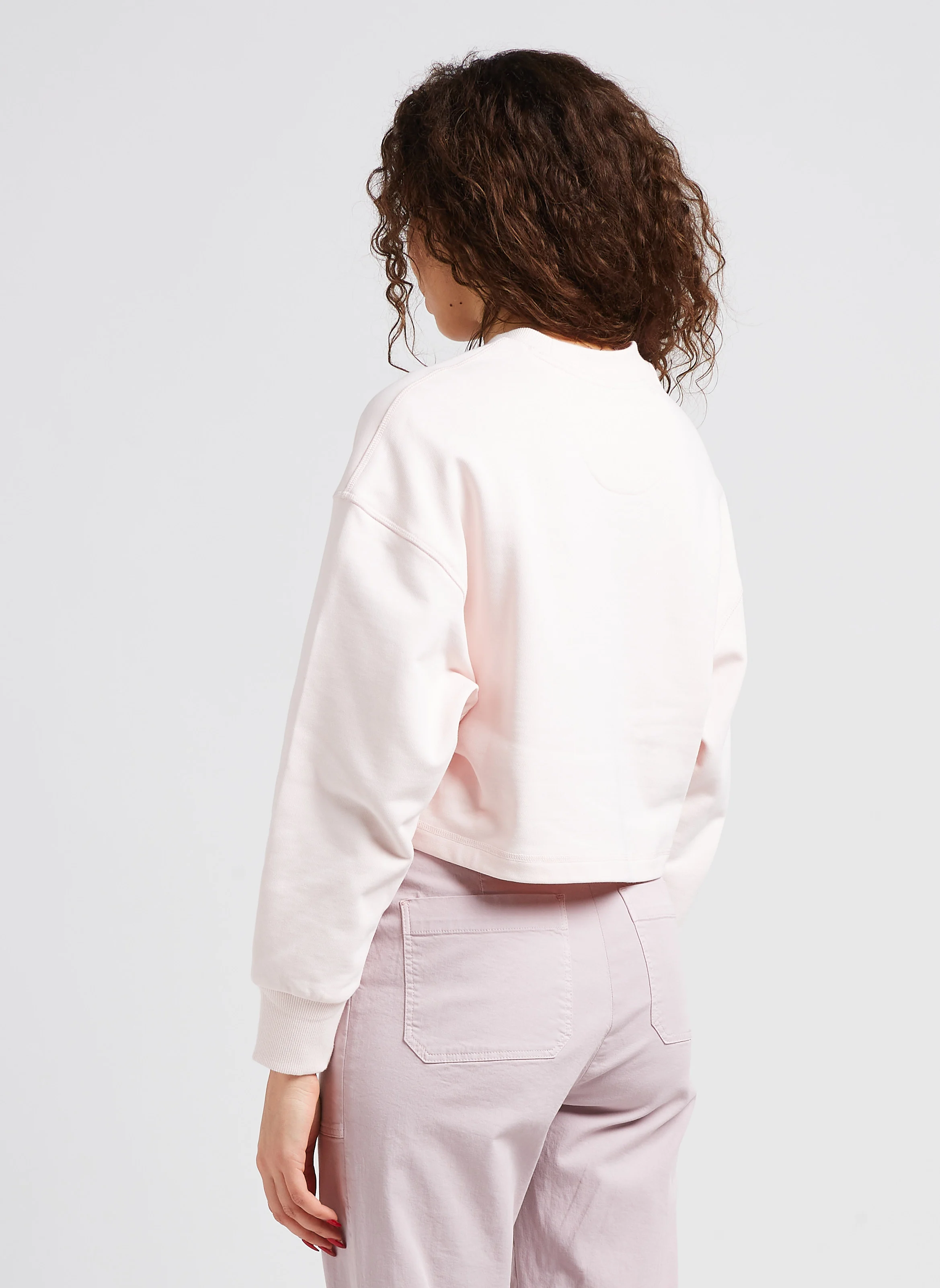 Sweat court col rond brodé en coton | Beige