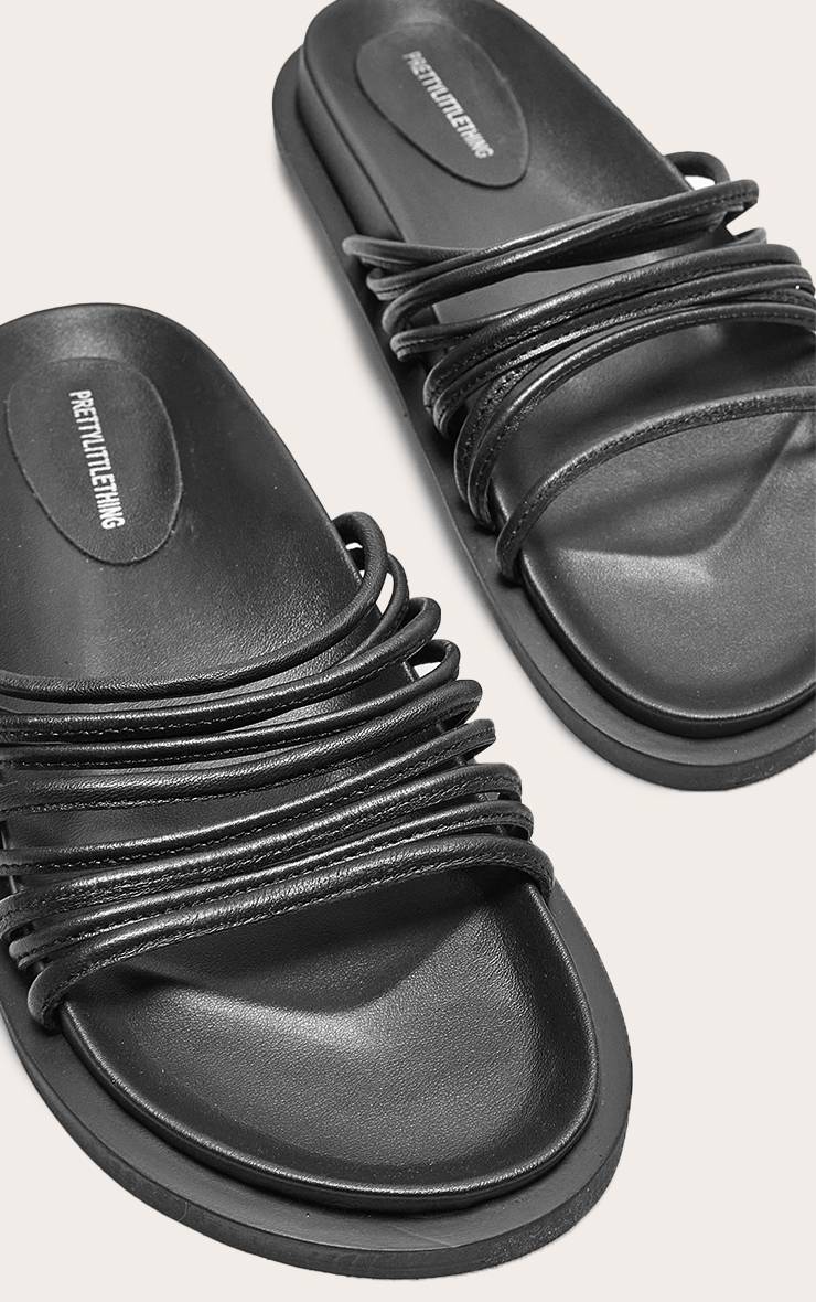 Noir Sandales À Semelle Anatomique En Cuir Véritable Avec Détails De Brides Et Bout Rond