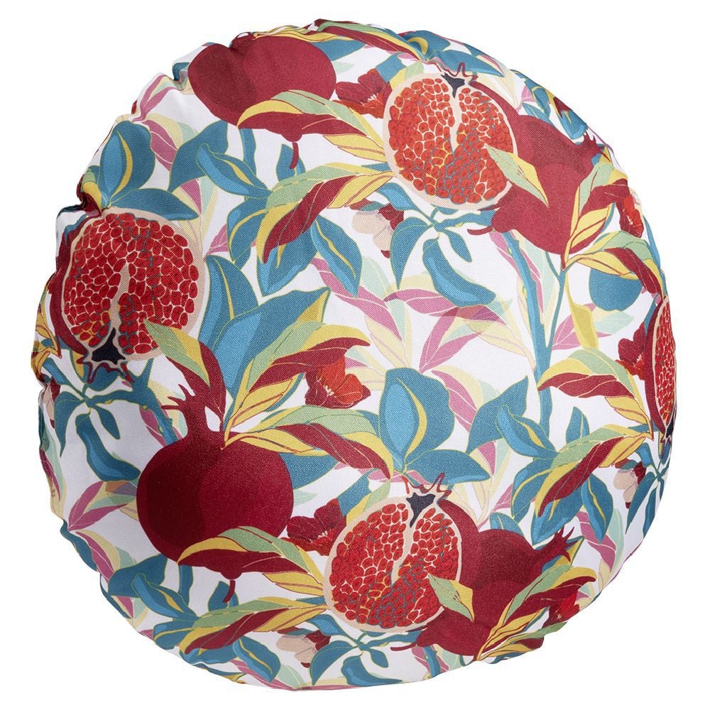 Coussin d'extérieur déperlant motif feuillage grenade rouge bleu Ø40cm