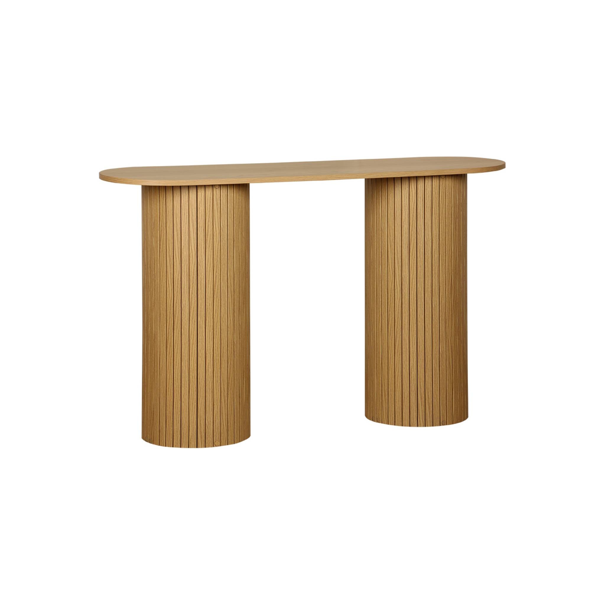 sweeek - Scandinavische ovale sidetable met groeven effect hout