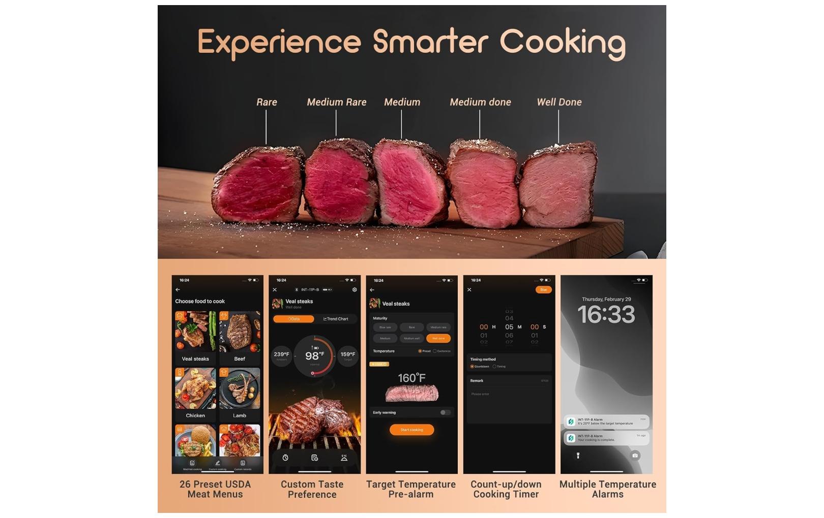Temperatursonde INT-11-P-BKeine Kabel, keine Unordnung, kein Datenverlust Kabelloses BBQ-Thermometer