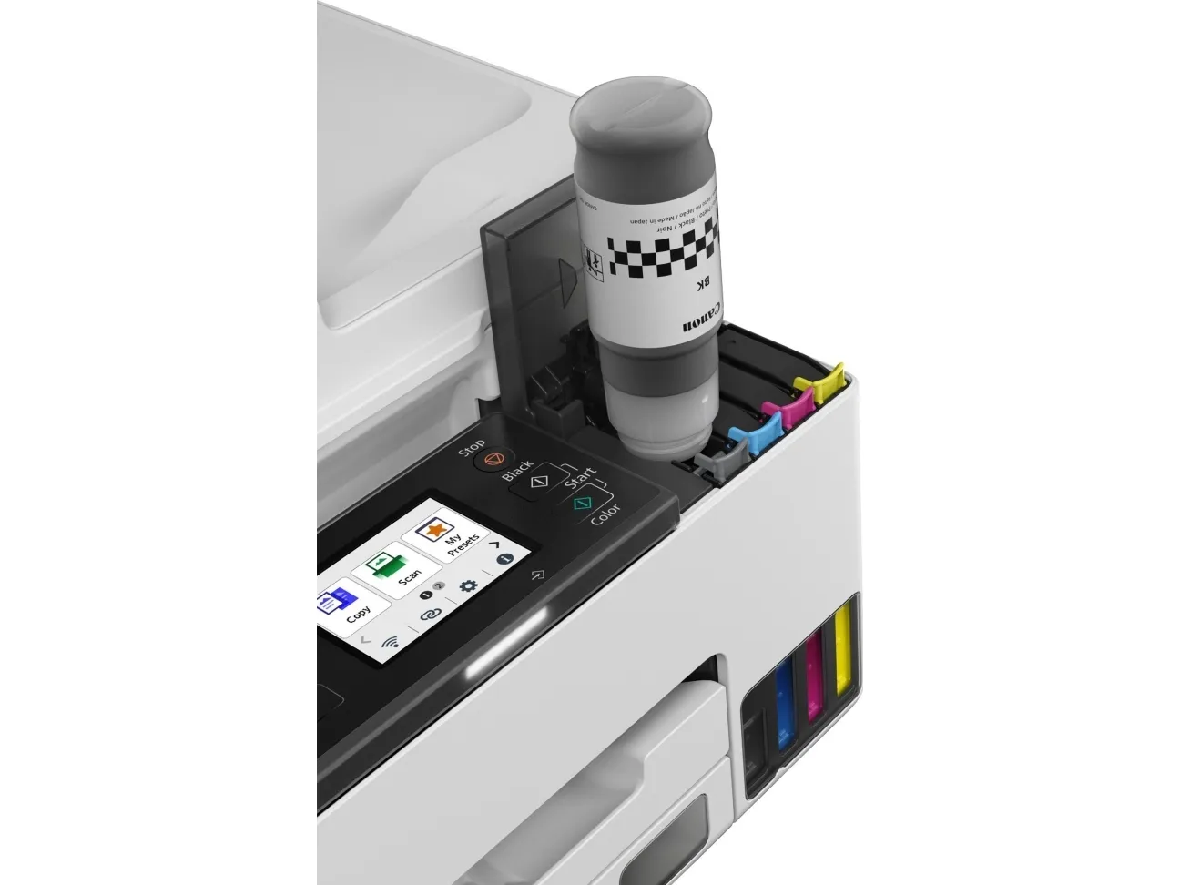 Canon MAXIFY GX2050 - Multifunktionsprinter - farve - blækprinter - kan genopfyldes - Legal (216 x 356 mm)/A4 (210 x 297 mm) (original) - A4/Legal (medie) - op til 15 ipm (udskriver) - 250 ark - 33.6 Kbps - USB 2.0, Wi-Fi(ac), LAN