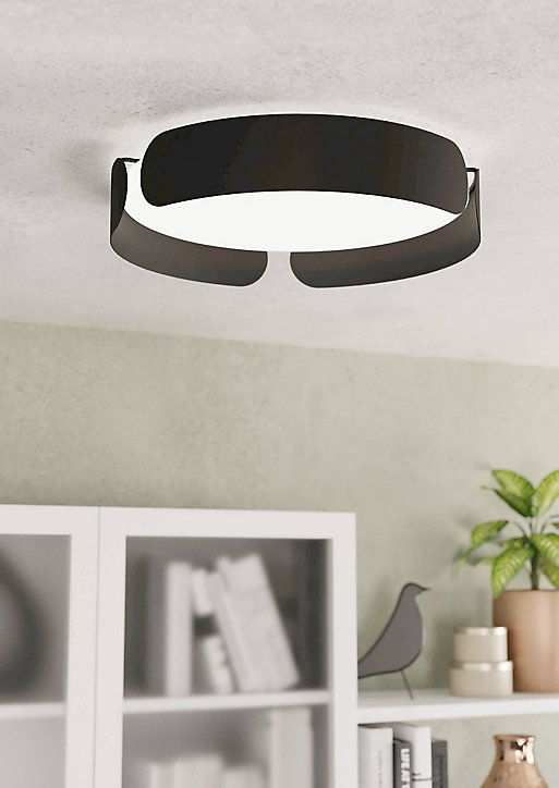 Plafonnier LED Valcasotto ⌀37cm IP20 24W 2500lm blanc chaud noir Eglo