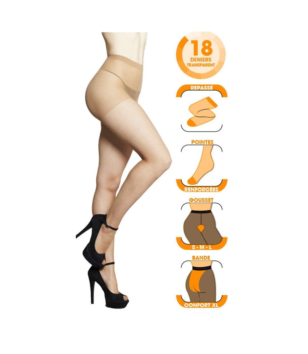 Collant Voile Femme Confort et Résistance LAUVE- Pack de 3 Paires- Collant Voile 18D Effet Bronzé