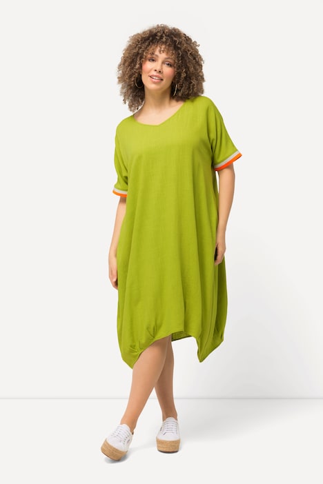 Midikleid, Leinenmix, V-Ausschnitt, Fledermaus-Halbarm