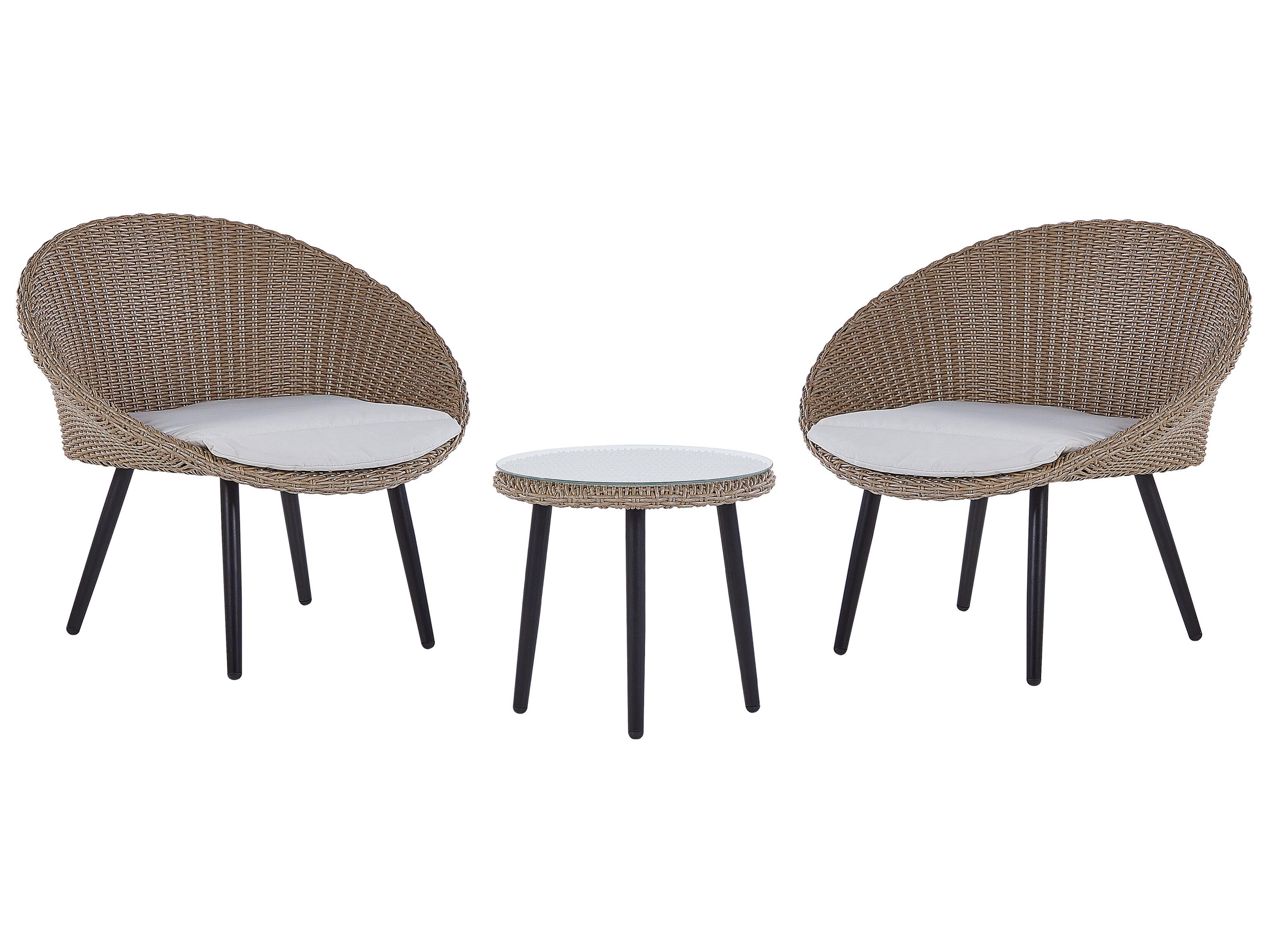 Bistroset met kussens ORTIGIA PE rotan Beige Lichtbeige