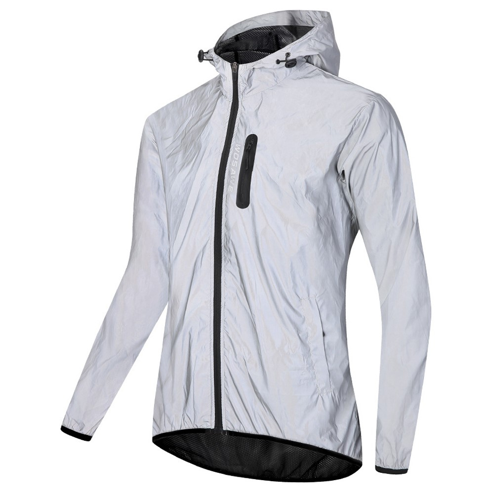 (Gr. XXL) Wasserabweisende Outdoor Sport Jacke Regenjacke Reflektierende Windjacke - Silber