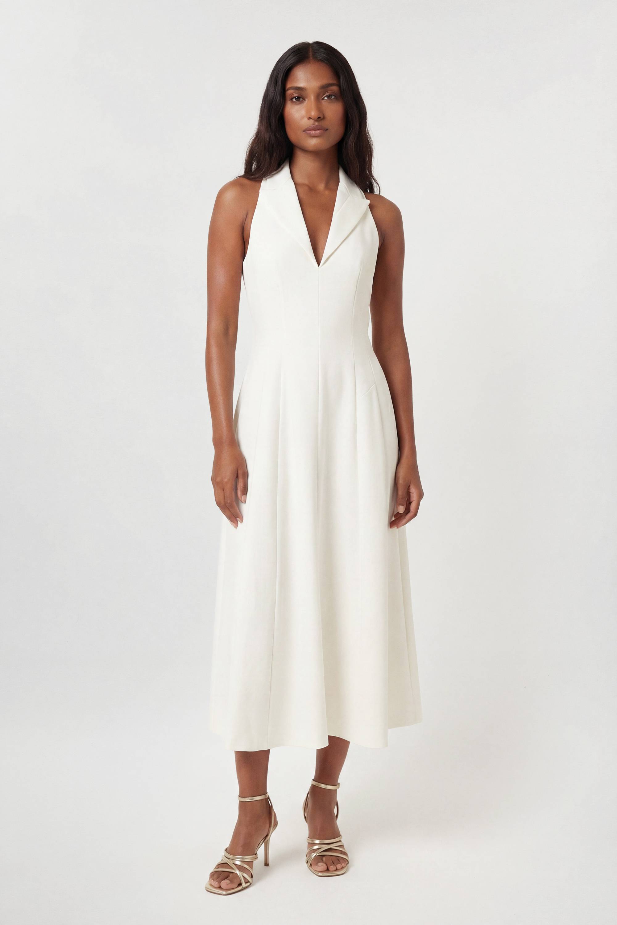 KarenMillen Robe Midi Ajustée À Jupe Ample Avec Détails De Coutures En Tissu Stretch Compact