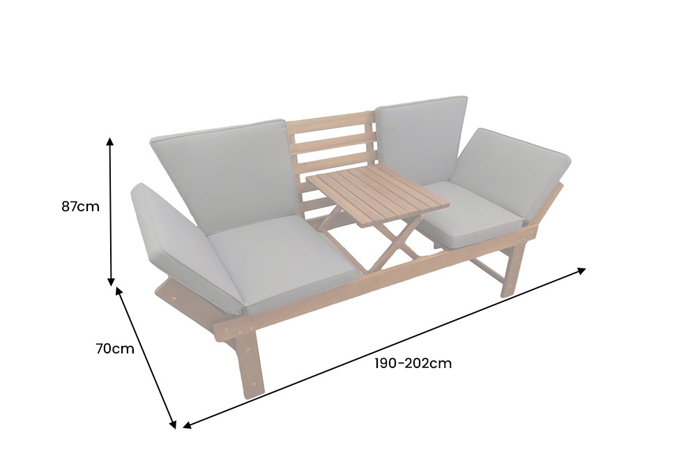 Outdoor Garten Sitzbank MODULAR 200cm natur grau Akazie mit Tisch inkl. Kissen klappbar