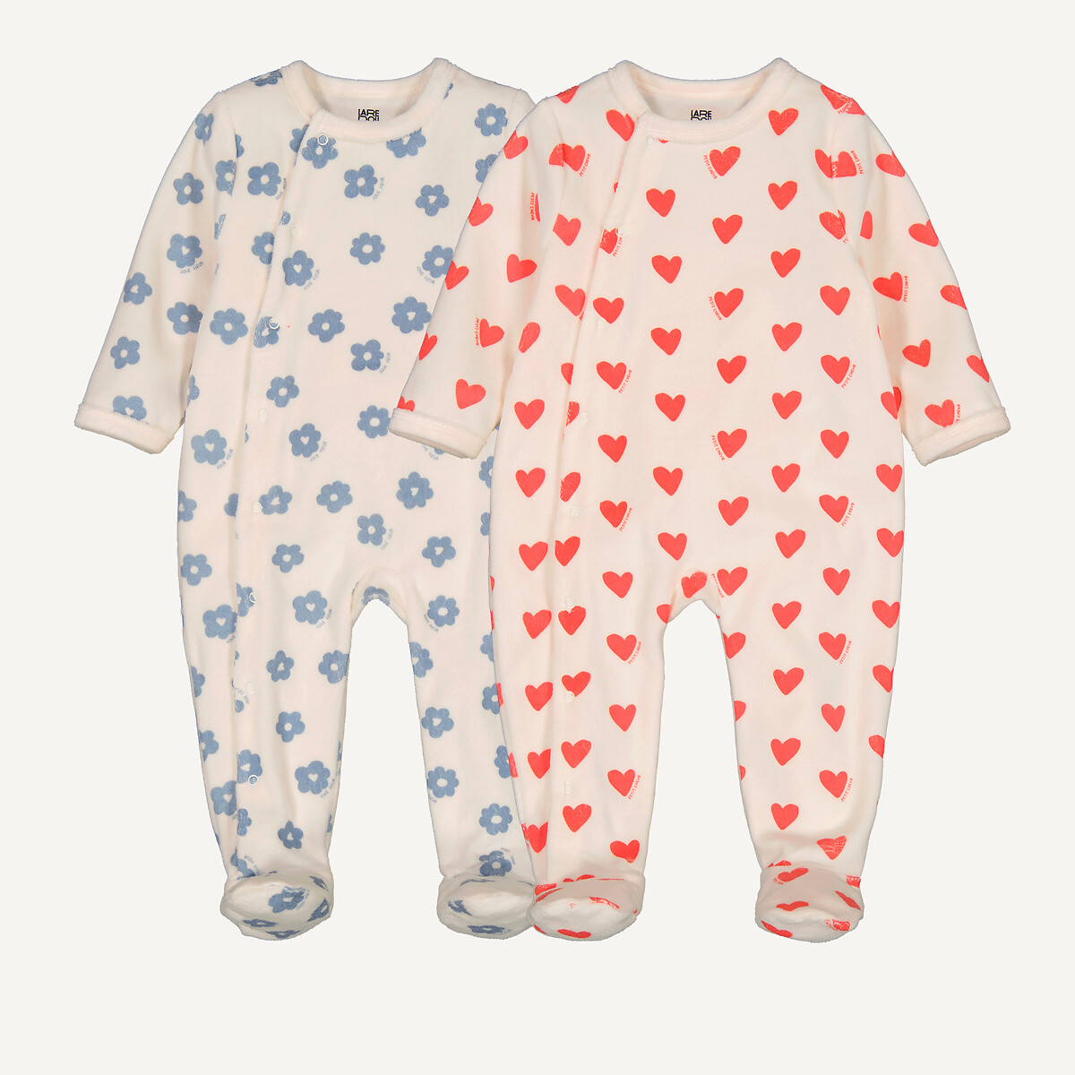 COLEÇÃO LA REDOUTE<br>Conjunto de 2 pijamas de veludo com estampa de corações e flores