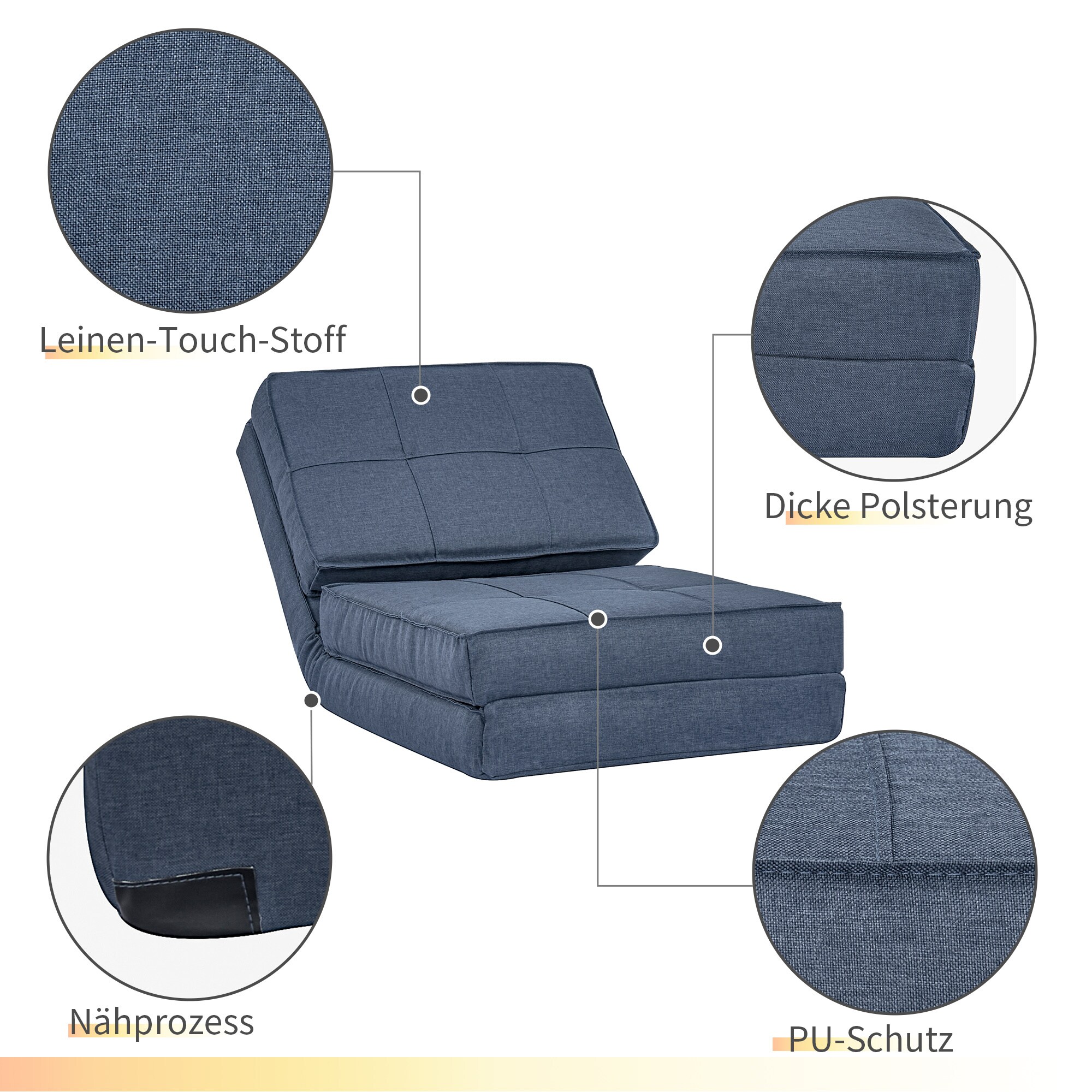 HOMCOM Bodensofa mit Sitzkissen blau 61L x 73B x 58H cm