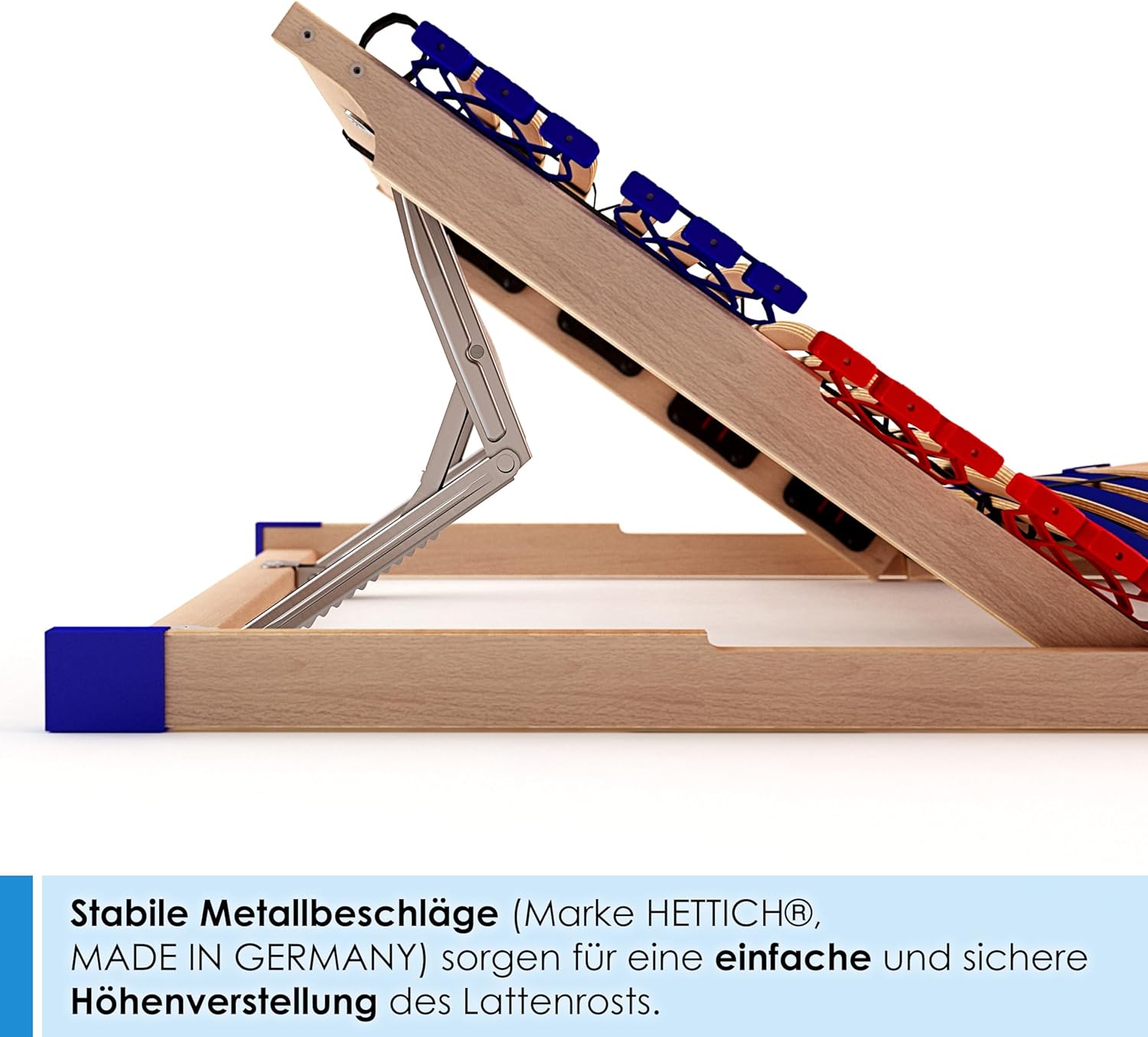 Stabiler Lattenrost 100% BUCHE Lattenrahmen - Kopfteil verstellbar - SCHULTERFRÄSUNG, 7 Zonen, 42 Federleisten, Härte-Regulierung, Mittelgurt - Vario Sleep Best 42® unmontiert (90x200cm)