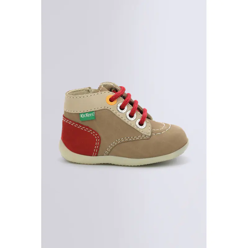BONZIP BEIGE ROUGE BOTTILLONS Cuir Garçon