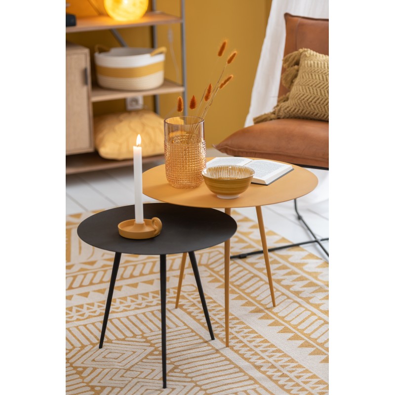 Bougeoir rond plat en aluminium ocre 15x12x5cm
