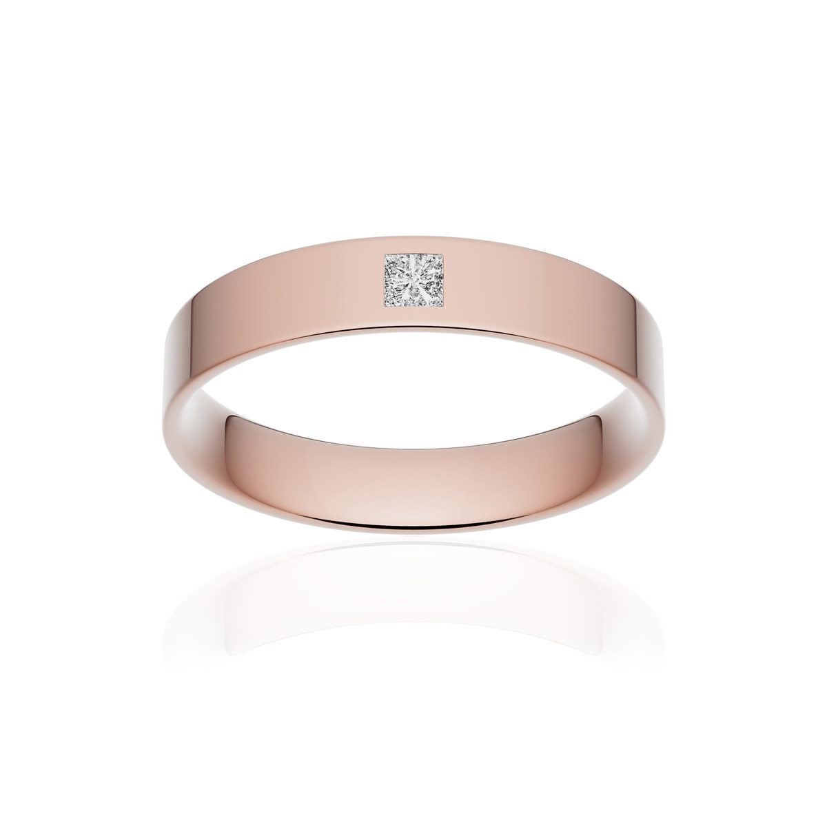 Alliance or 375 rose poli ruban plat confort 4mm diamant princesse