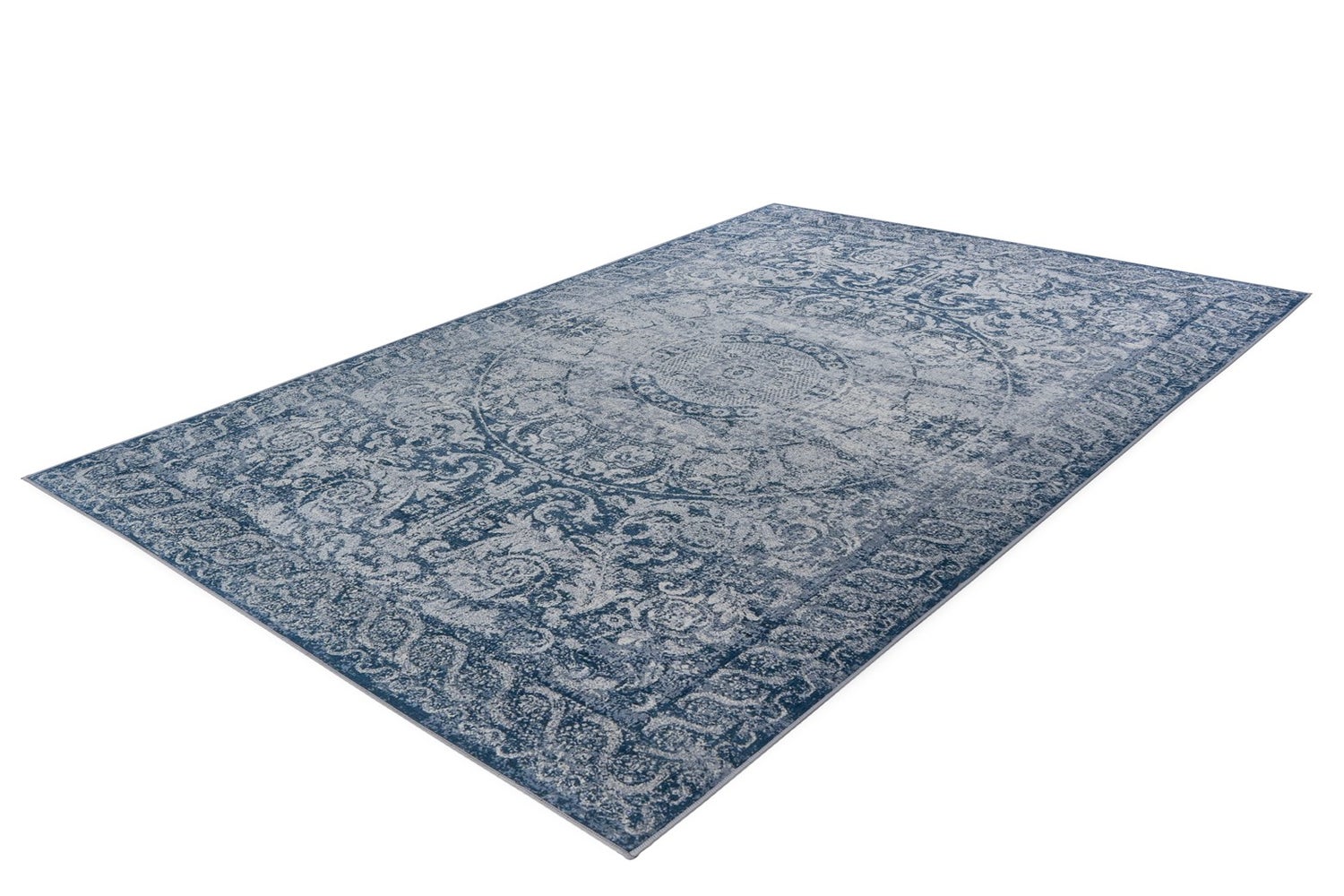 Platgeweven tapijt Serenique Blue Vintage design, used look, oosters 120 x 180 cm