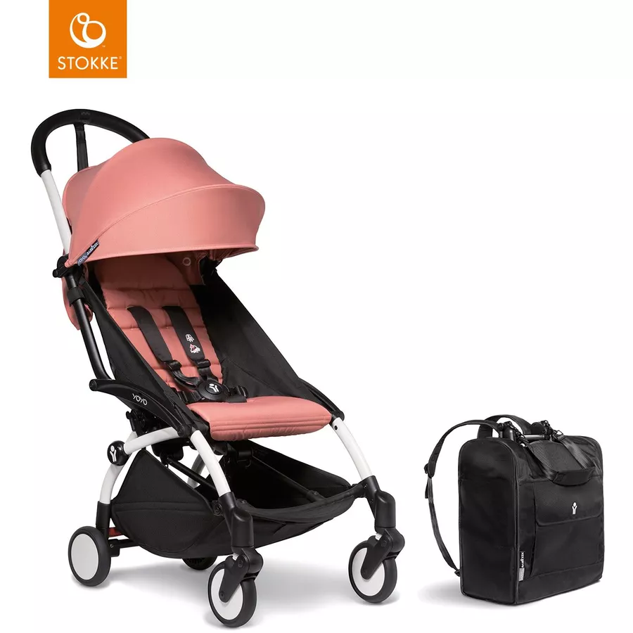 BABYZEN Kinderwagen YOYO2 6+ White mit Textilset Ginger und Backpack YOYO Black
