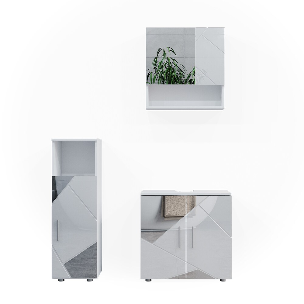Vicco Badmöbelset mit Dekospiegeln Irma Weiß Hochglanz modern Badezimmerschrank Badschrank Badezimmermöbel Waschtischunterschrank Spiegelschrank Midischrank Schranktür Schrankfach Schrankschublade
