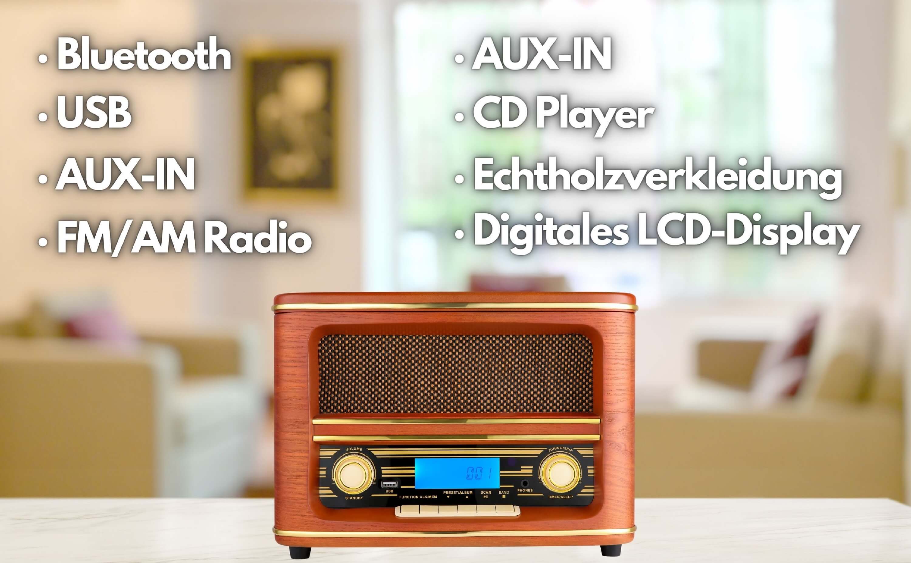 Cyberlux Retro Nostalgie Holz Radio CD/MP3 USB Player Nostalgieradio