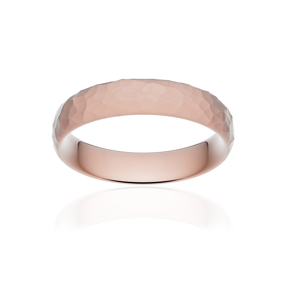 Alliance or 375 rose martelé ruban confort 5mm