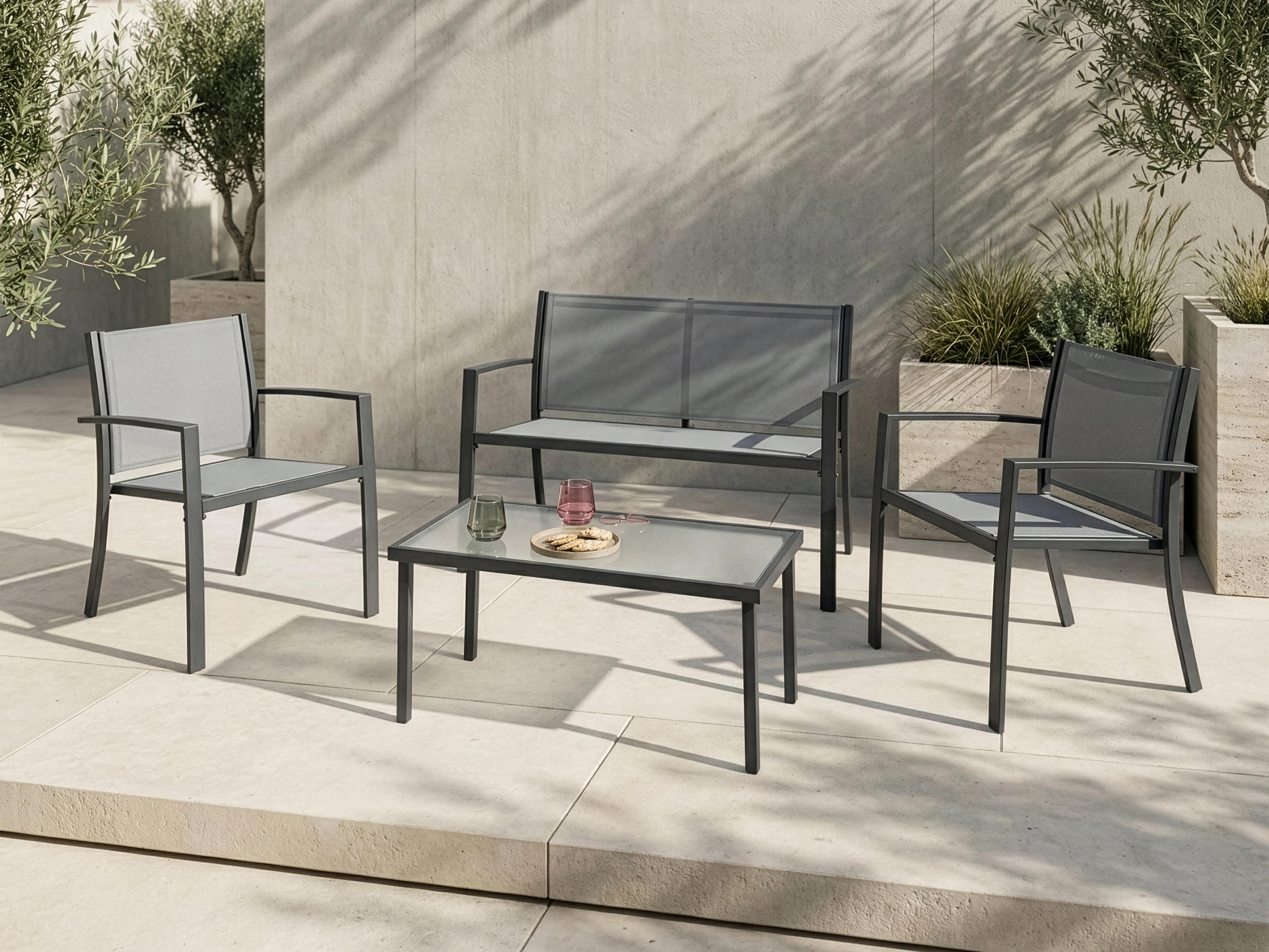 Loungeset met tafel 4-zits TAVOLETO Metaal Grijs