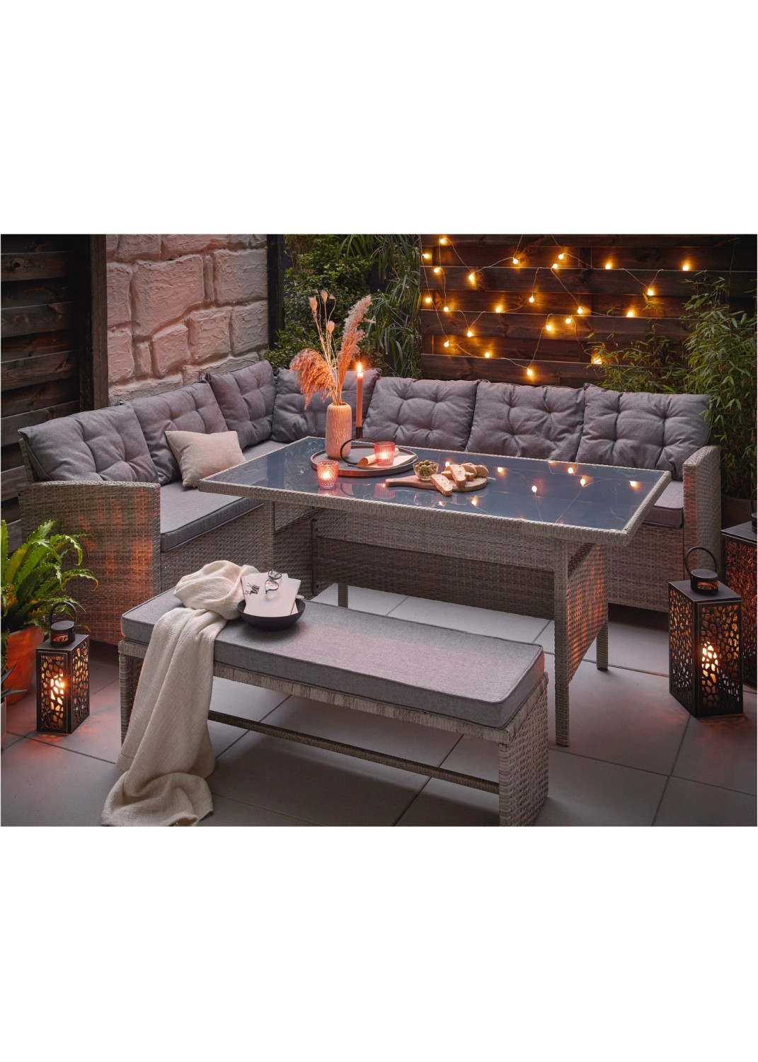 3-teiliges Garten-Lounge-Set - grau-beige
