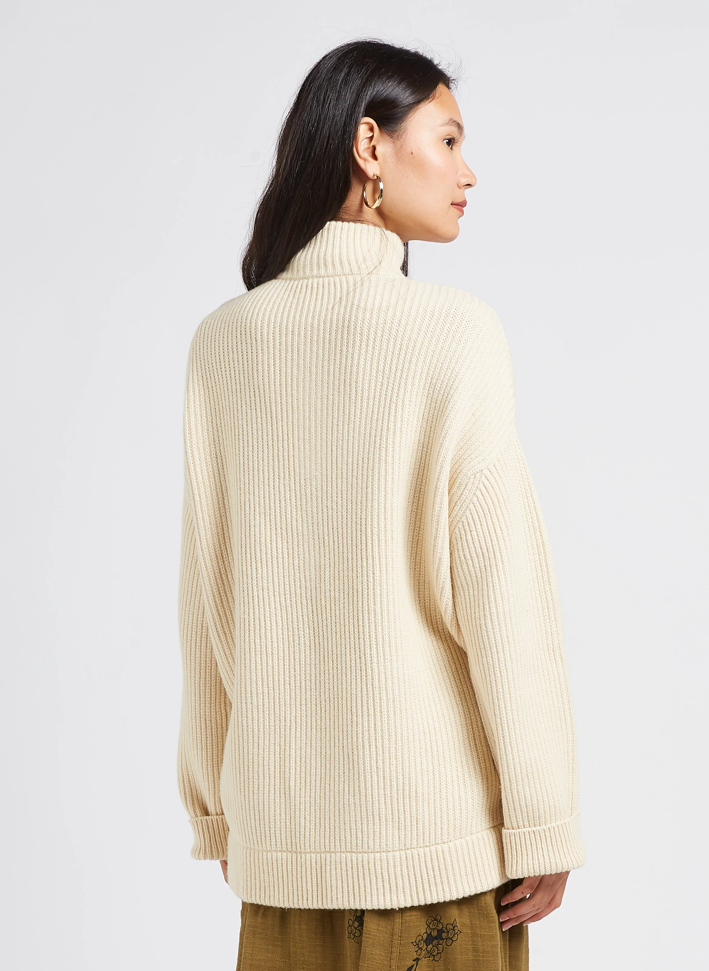 PULL ETOLE - Pull col montant zippé en laine mélangée | Blanc