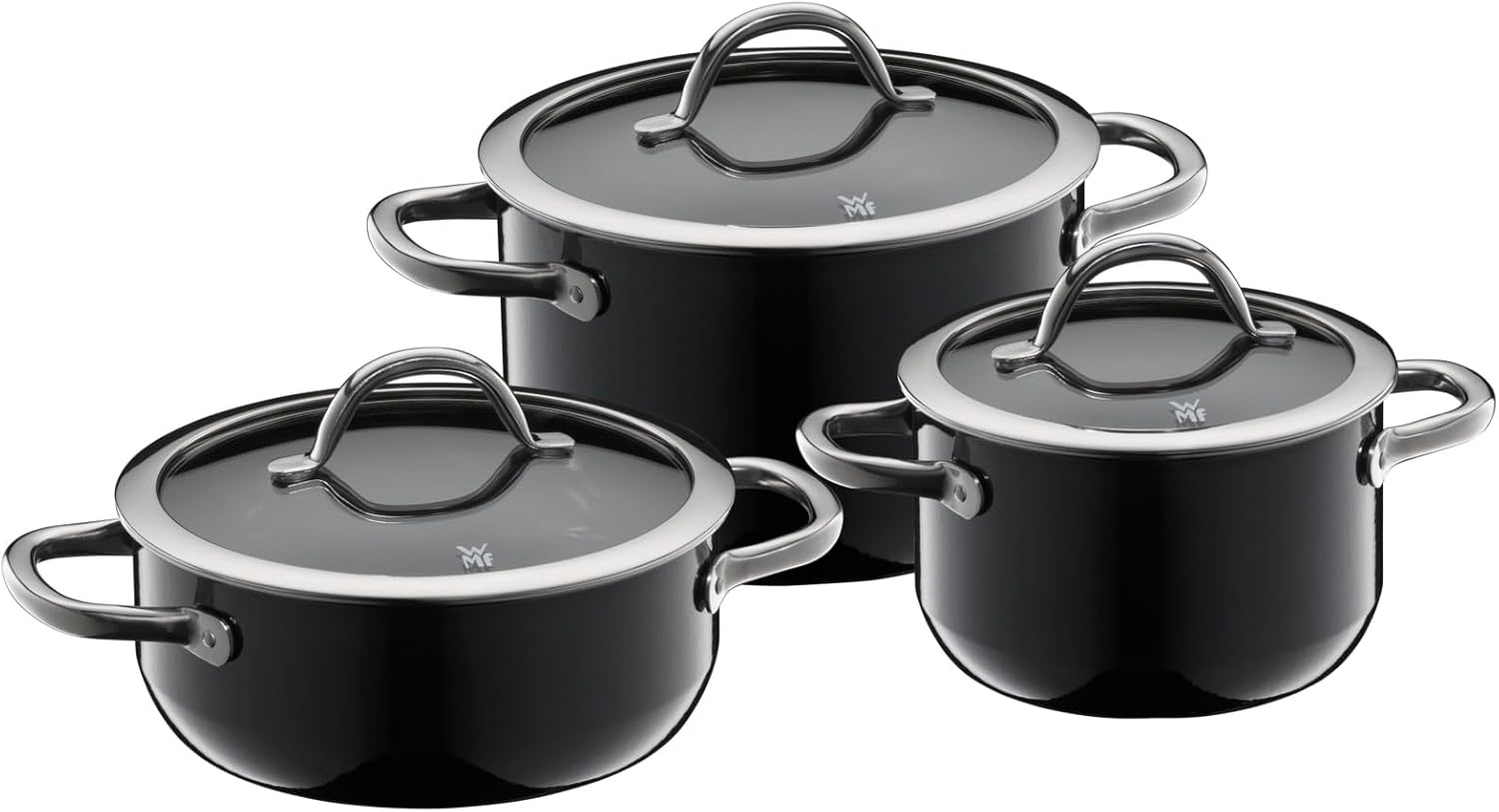 WMF Fusiontec Inspire Topfset Induktion 3-teilig, Kochtopf Set mit Glasdeckel, Induktions Töpfe Set, High-Tech Keramik, kratzfest, unbeschichtet, schwarz, Made in Germany