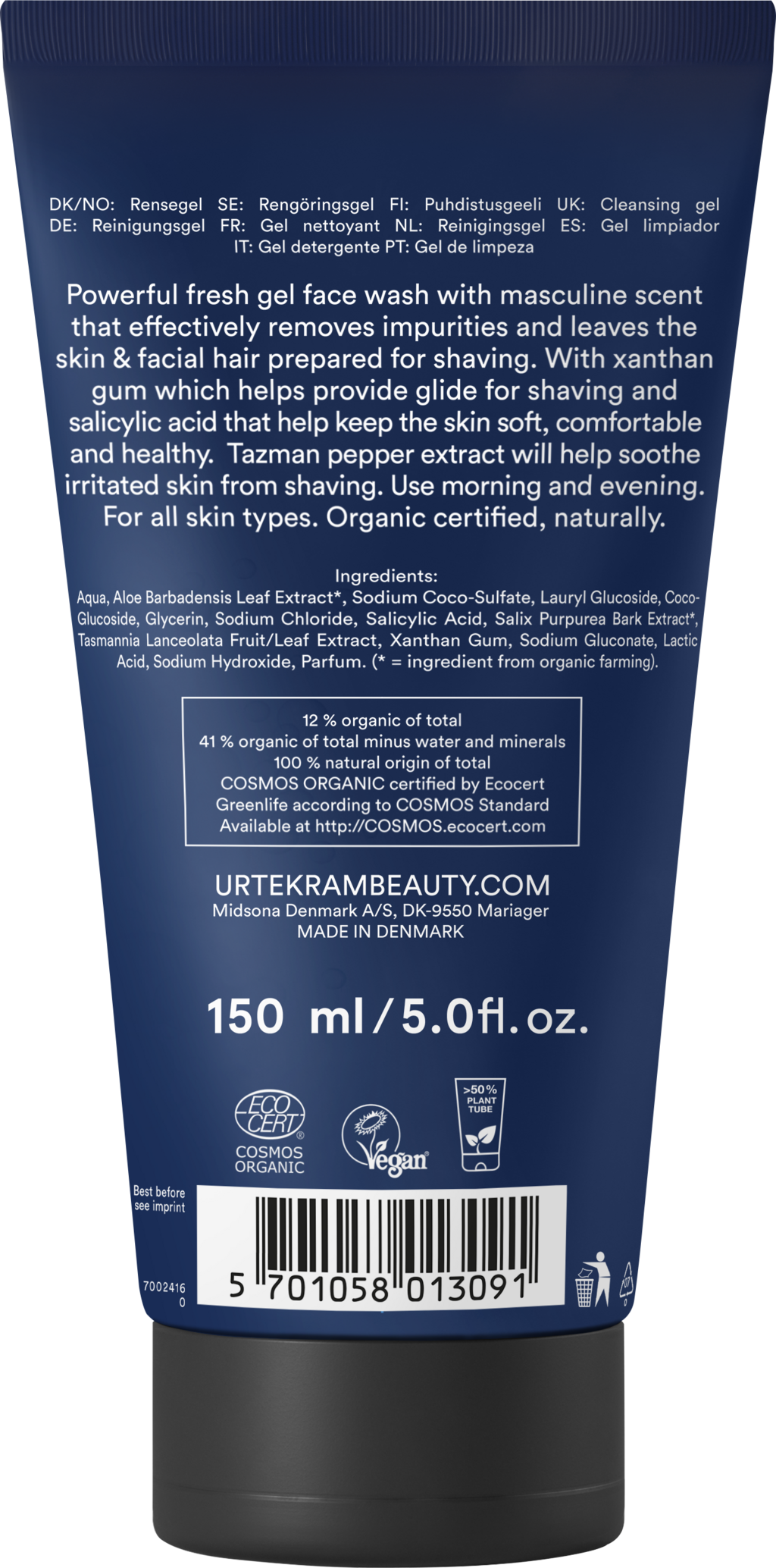 URTEKRAM  Men Face Wash, 150 ml
