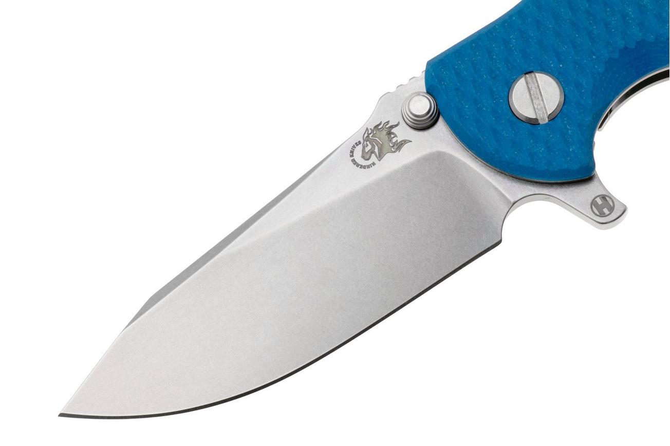 Rick Hinderer Jurassic Slicer, Hollow Ground Magnacut, Stonewashed, Blue G10, zakmes