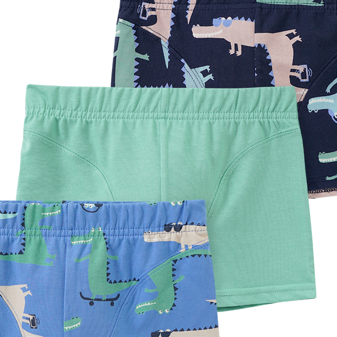 Topolino 3 Jungen Boxer mit Krokodil-Motiven dunkelblau / blau / grün
