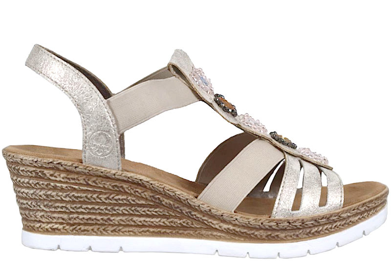 RIEKER SANDAL I BEIGE TEKSTIL PÅ KILEHÆL