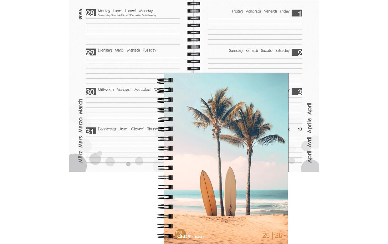 Schüleragenda Mydiary Beach 25/26 3½T/1S, 14.5 x 20.5 cmModerner Terminplaner für Jugendliche