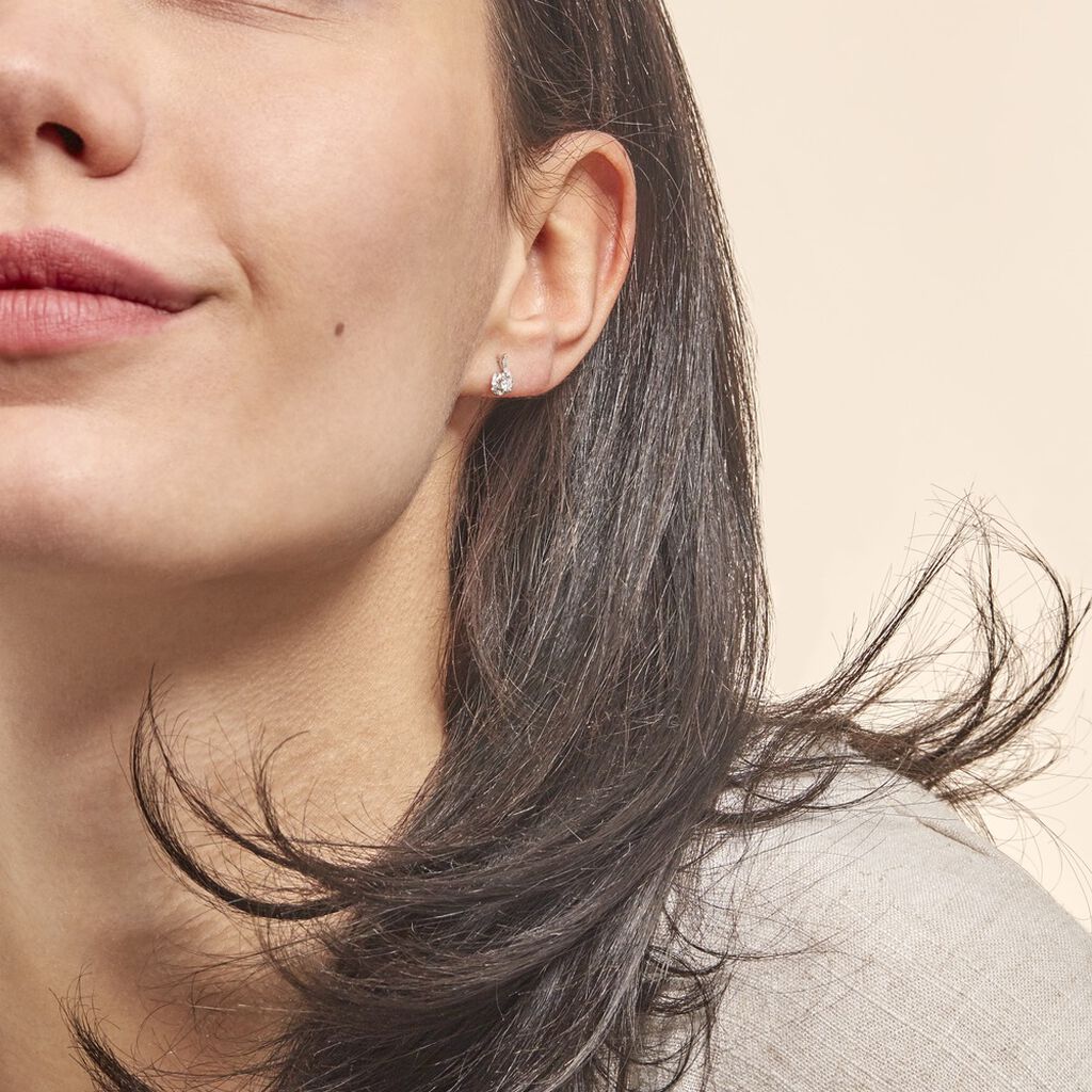 Boucles D'oreilles Puces Vrille Accompagnee Or Blanc Diamant
