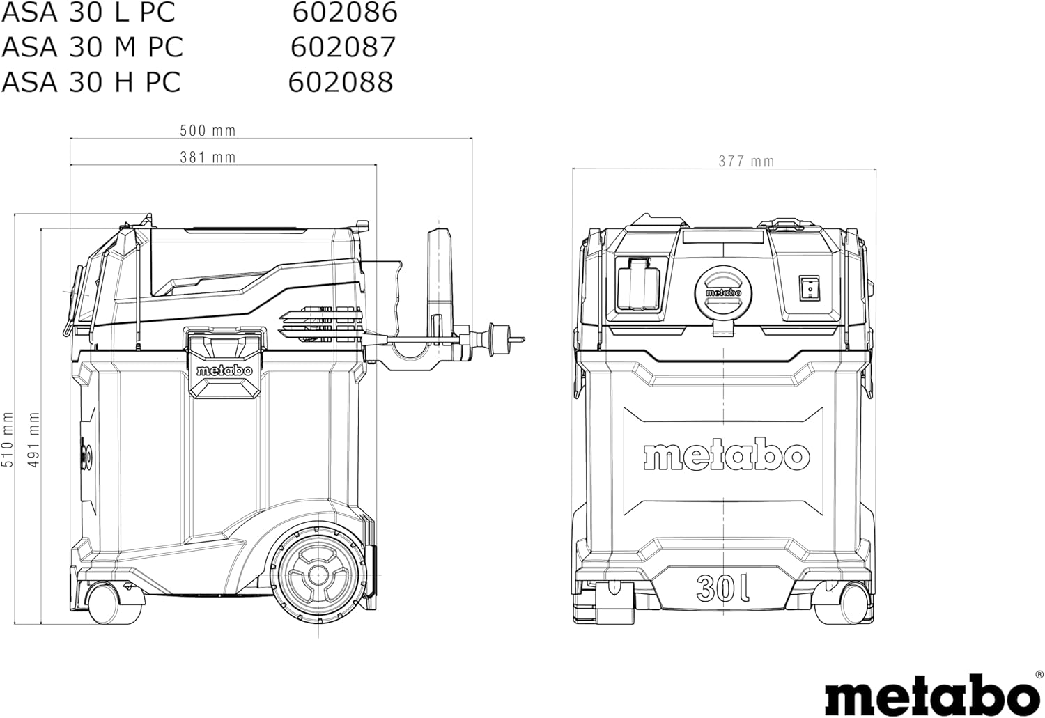 metabo ASA 30 M PC Allessauger – 602087000 – Nass-/Trockensauger mit integrierter Filterabreinigung – 8 m Kabellänge