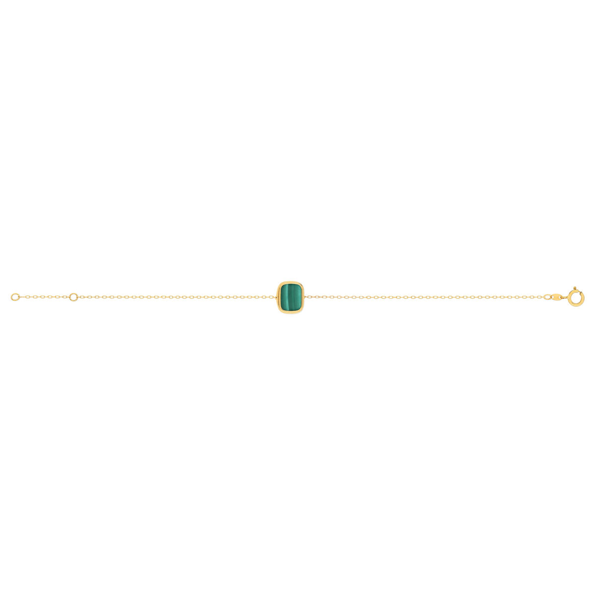Bracelet or 750 jaune, malachite rectangulaire 18.5 cm