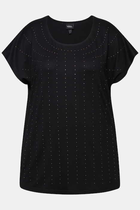 T-Shirt, Ziersteine, Oversiezd, Rundhals, Halbarm