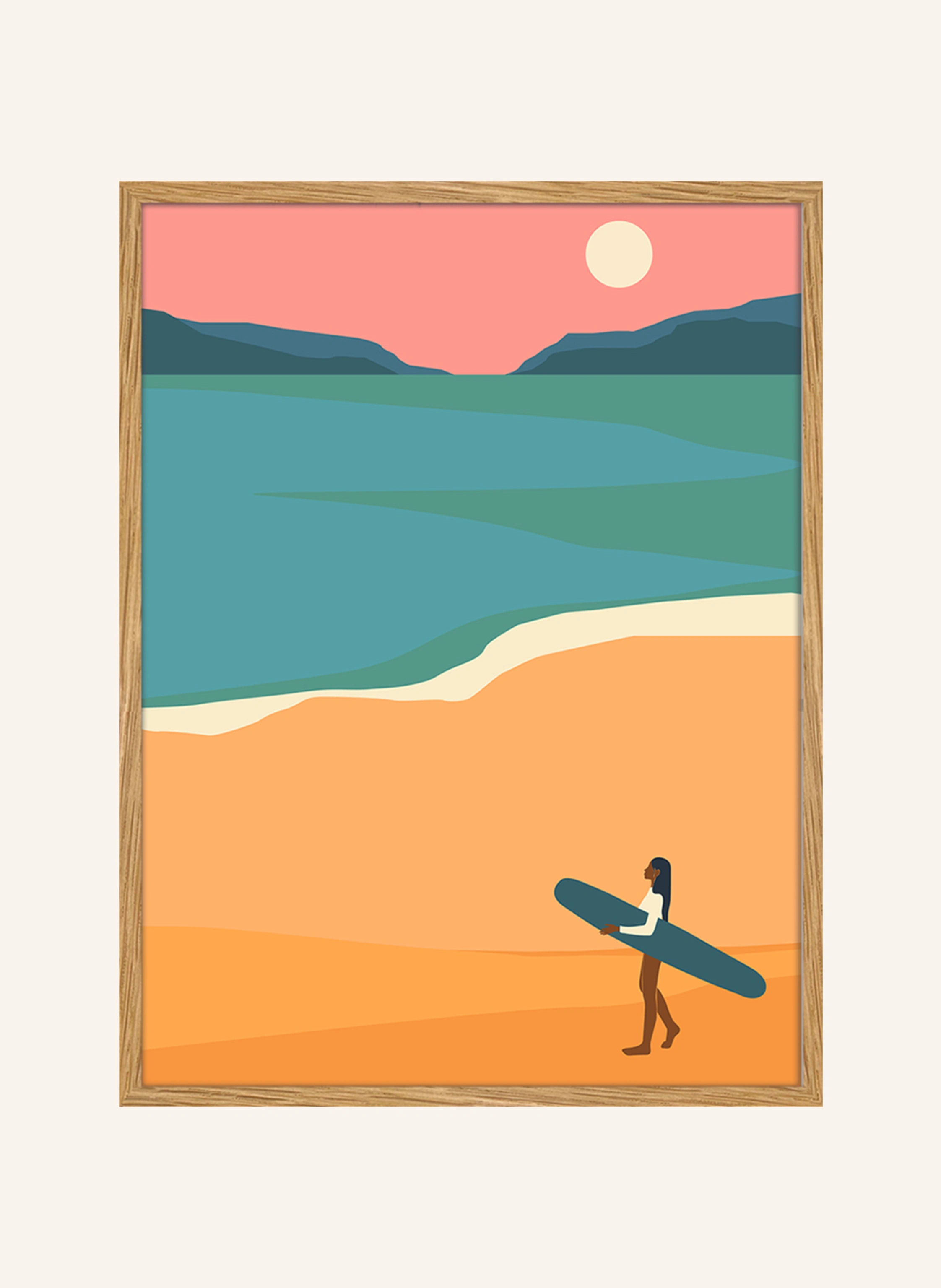 ANY IMAGE Wandbild BUNTE SURFER-ILLUSTRATION mit Rahmen