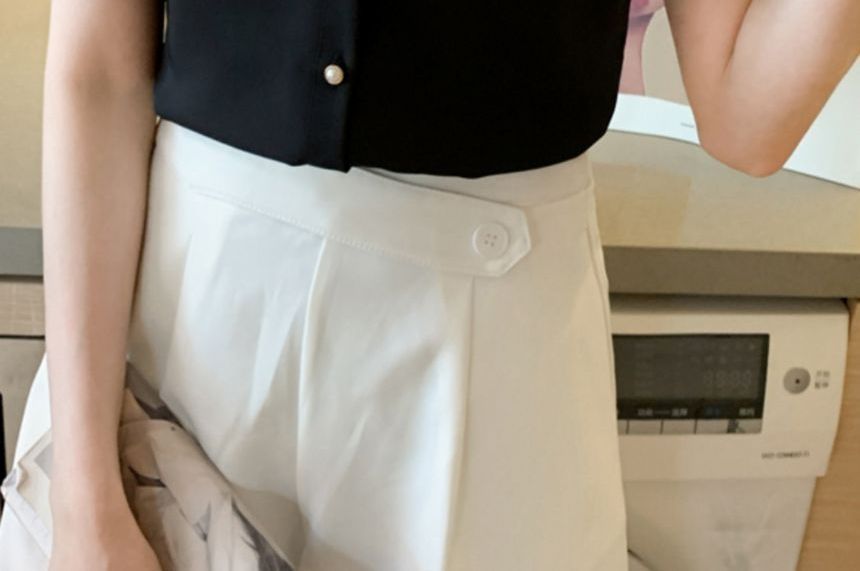 Dragan Pulse - Blouse met korte mouwen en contrastkraag van chiffon