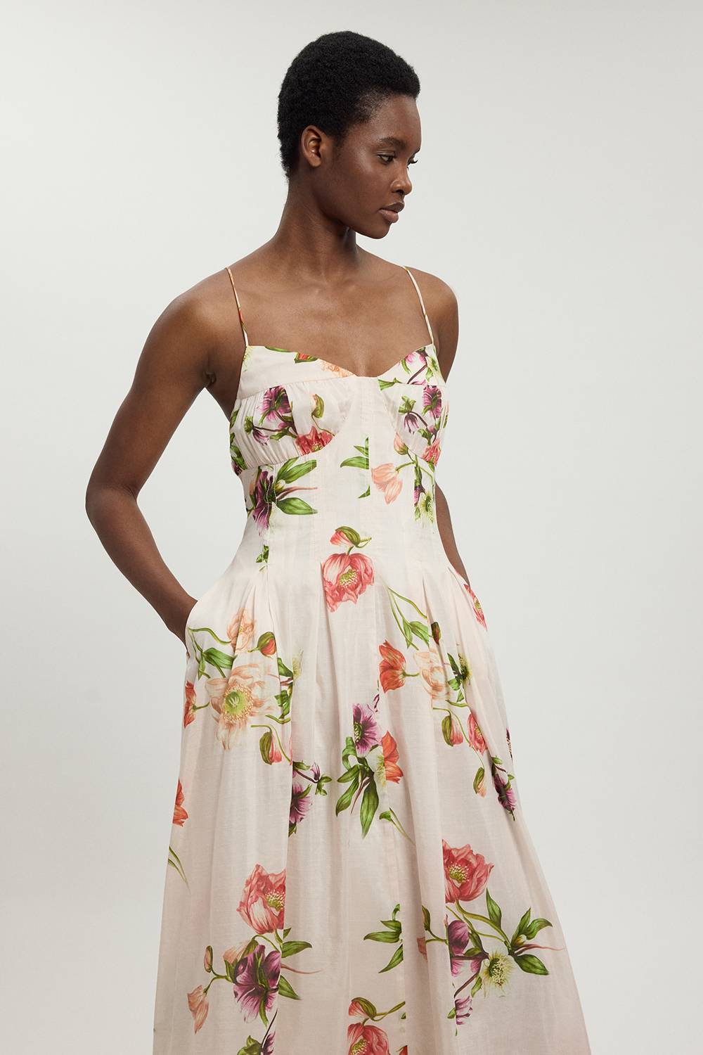 KarenMillen Robe Midi À Bretelles Fines En Coton Et Soie À Motif Floral