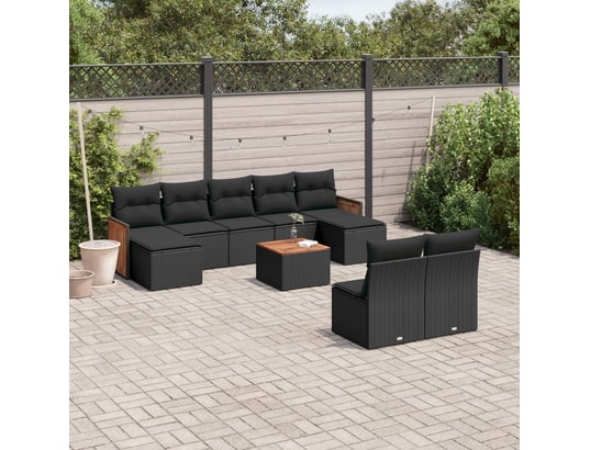 VIDAXL - Salon extérieur Salon de jardin 10 pcs avec coussins noir résine tressée