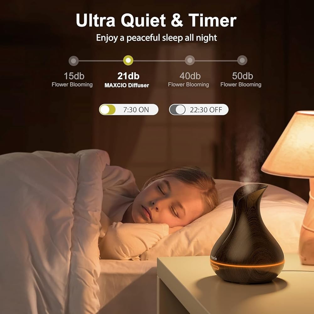 Maxcio Diffuseur d'Huiles Essentielles WiFi, Humidificateur d'Air Compatible avec Alexa et Google Home, Diffuseur électrique Connecté avec Lumières Colorées, Minuterie et Contr?le à Distance sur l’APP : Hygiène et Santé