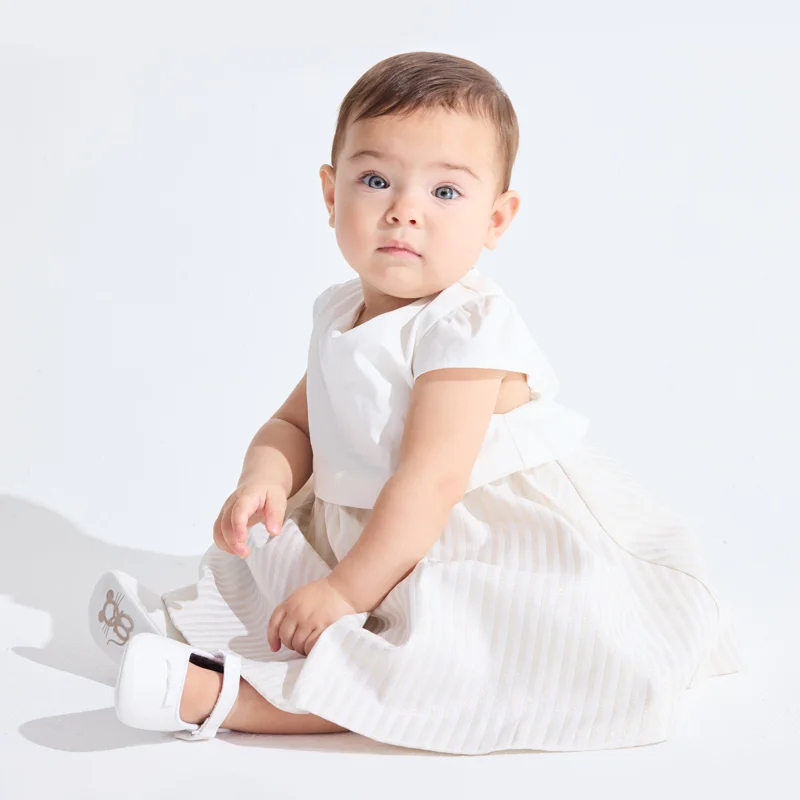 Robe chic 2 en 1 rayures brillantes bébé fille Blanc